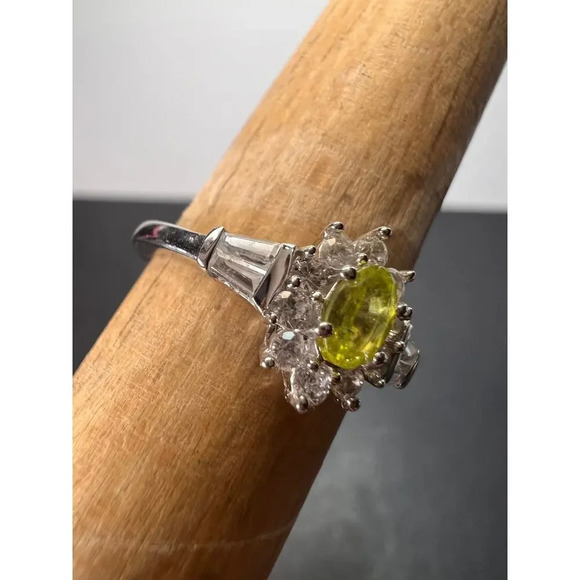 NEW Sphene halo ring in rhodium over sterling silver size 5 - Picture 6 of 11